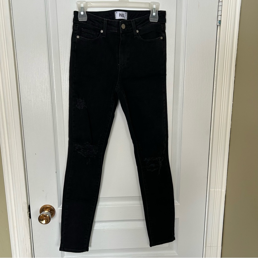 PAIGE Women's Black Jeans Hoxton Ultra Skinny Size 27  Distressed